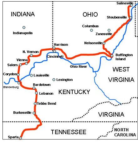 Map Showing Morgan's Raid into Indiana and Ohio